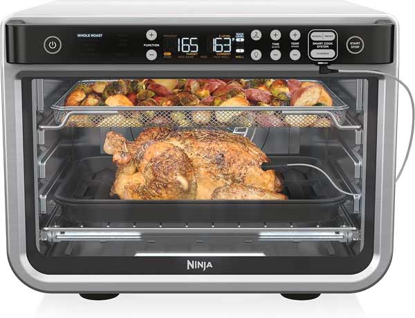 Ninja DT251 Foodi 10-in-1 Smart XL Air Fry Oven, Bake, Broil, Toast, Roast, Digital Toaster, Thermometer, True Surround Convection up to 450°F, includes 6 trays & Recipe Guide, Silver